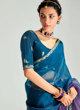 Patch Border, Embroidered and Zari Work Organza Contemporary Saree In Morpeach