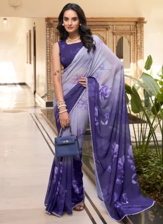 Shop Green Faux Chiffon Trendy Saree Online : 138615 -