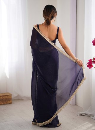 Patch Border, Lace and Sequins Work Satin Classic Saree In Purple Color