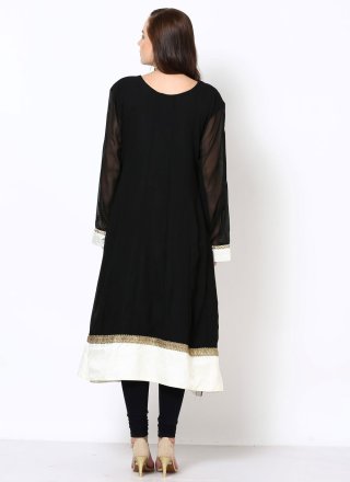 Patch Border Work Georgette Readymade Salwar Suit In Black
