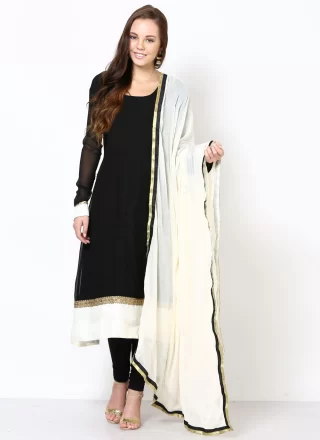 Patch Border Work Georgette Readymade Salwar Suit In Black