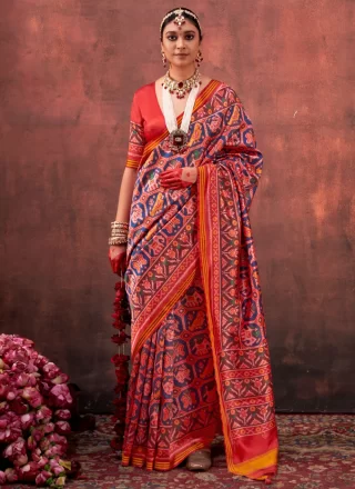 Patola Print Work Silk Classic Sari In Multi Colour