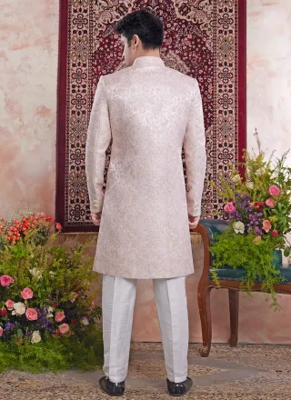 Peach and Pink Banarasi Jacquard Indo Western with Jacquard Work