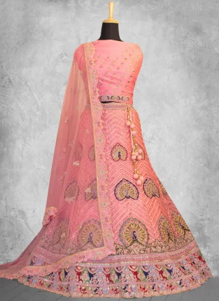 Peach and Pink Georgette A - Line Lehenga Choli