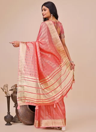 Peach and Pink Organza Classic Saree
