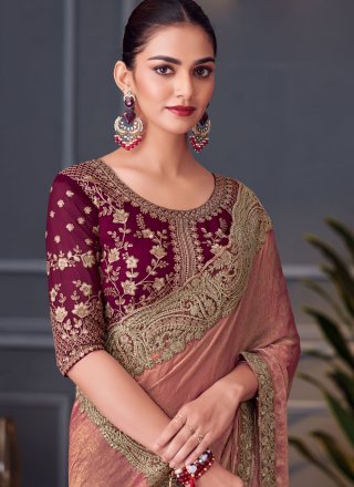 Peach and Pink Silk Classic Saree