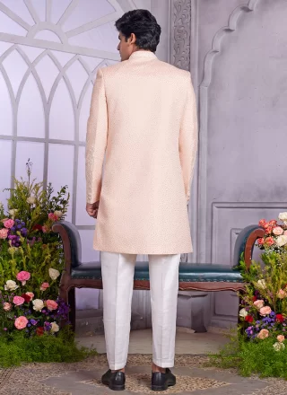 Peach Art Silk Indo Western with Machine Embroidery Work