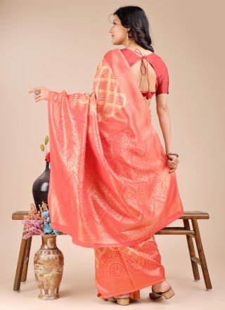 Peach Banarasi Silk Designer Sari