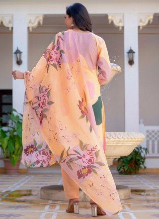 Peach Blended Cotton Floral Patch Work Readymade Salwar Suit