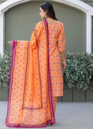 Peach Blended Cotton Print Work Salwar Suit for Casual