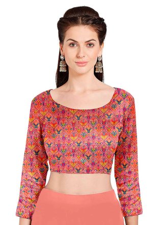 Peach Chiffon Foil Print Work Classic Sari