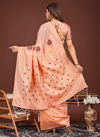 Peach Cotton Classic Saree