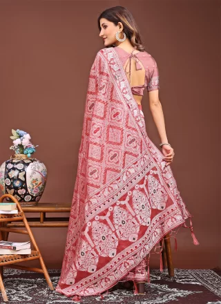 Peach Cotton Contemporary Sari with Bandhej Work for Casual