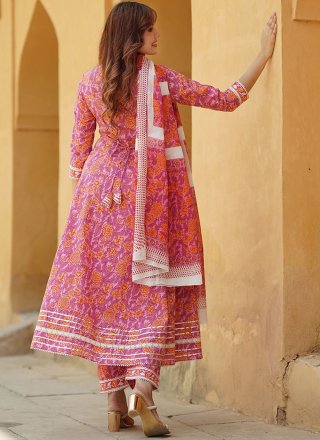 Peach Cotton Floral Patch Work Trendy Suit for Ceremonial