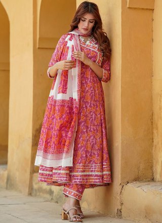 Peach Cotton Floral Patch Work Trendy Suit for Ceremonial