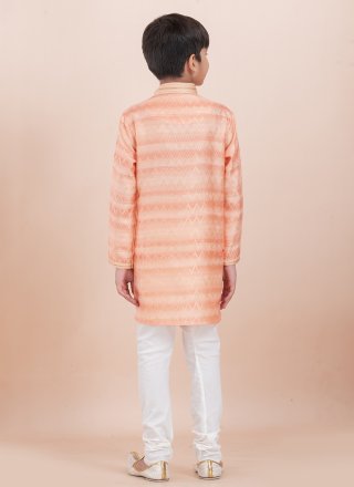 Peach Cotton Kurta Pyjama with Jacquard Work for Kid