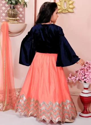 Peach Cotton Silk Lehenga Choli with Lace and Zari Work