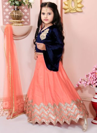 Peach Cotton Silk Lehenga Choli with Lace and Zari Work