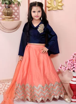 Peach Cotton Silk Lehenga Choli with Lace and Zari Work