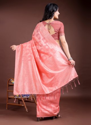 Peach Cotton Trendy Saree with Weaving Work