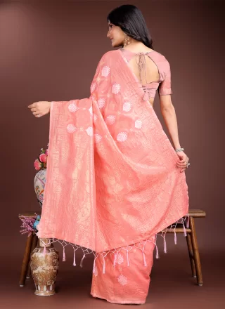 Peach Cotton Weaving Work Classic Sari