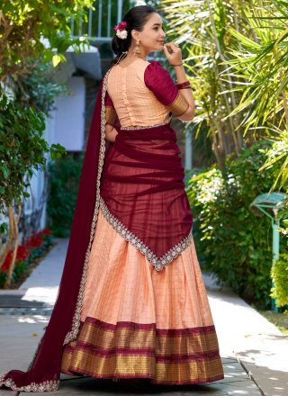 Peach Fancy Fabric Weaving and Zari Work Readymade Lehenga Choli