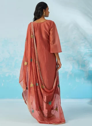 Peach Fancy Work Crush Salwar Suit