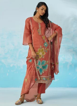 Peach Fancy Work Crush Salwar Suit