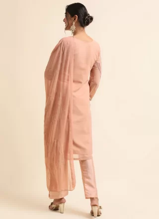 Peach Faux Georgette Salwar Suit with Embroidered Work
