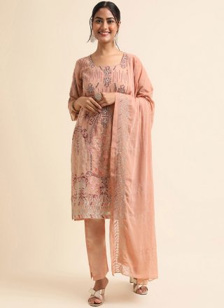 Peach Faux Georgette Salwar Suit with Embroidered Work