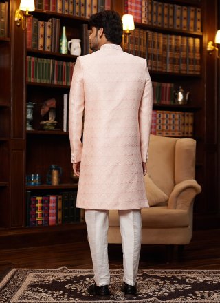 Peach Imported Sherwani Mens Wear with Hand Work for Men