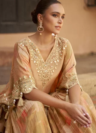 Peach Jacquard Silk Trendy Suit