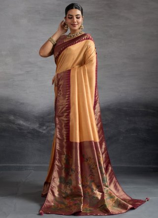 Peach Kanjivaram Silk Contemporary Sari