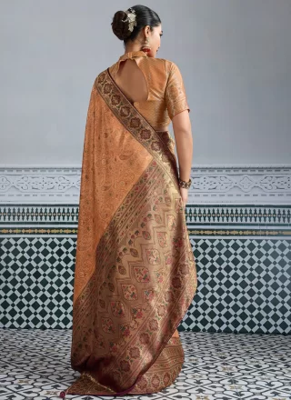 Peach Kanjivaram Silk Designer Sari