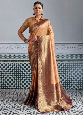 Peach Kanjivaram Silk Designer Sari