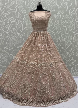 Peach Net A - Line Lehenga Choli with Diamond, Dori, Embroidered, Fancy, Sequins, Thread and Zircon Work for Ceremonial