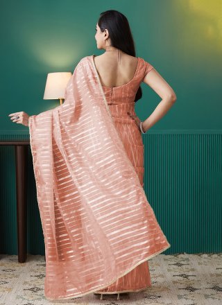 Peach Organza Contemporary Sari with Foil Print Work