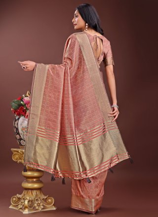 Peach Organza Designer Sari