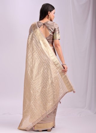 Peach Organza Weaving Work Contemporary Saree