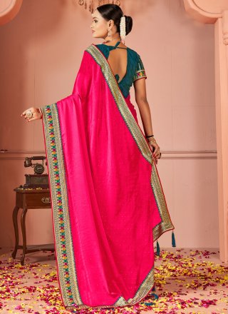 Peach Patch Border and Embroidered Work Rangoli Classic Sari