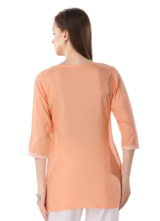 Peach Rayon Embroidered Work Designer Kurti for Festival