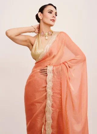 Peach Satin Classic Sari