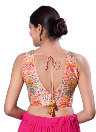 Peach Silk Designer Blouse with Multi and Thread Work