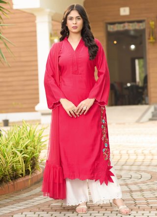 Peach Silk Embroidered Work Readymade Salwar Suit