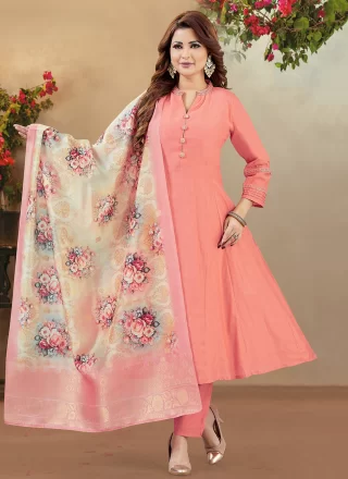 Peach Silk Embroidered Work Salwar Suit