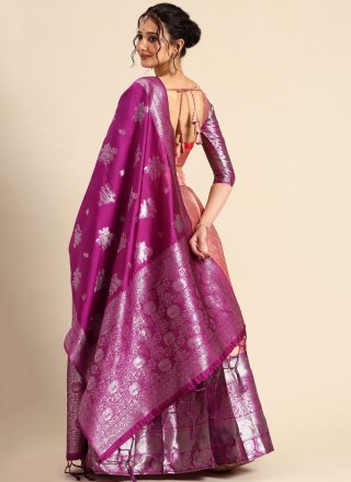 Peach Silk Lehenga Choli with Weaving Work for Festival
