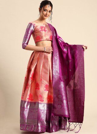 Peach Silk Lehenga Choli with Weaving Work for Festival