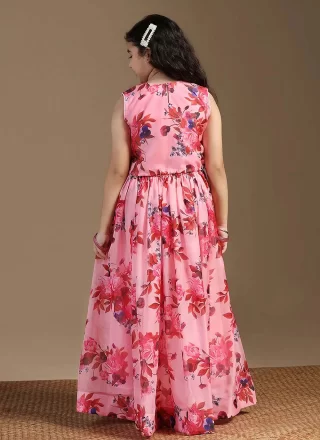 Peach Silk Readymade Lehenga Choli with Print and Zari Work