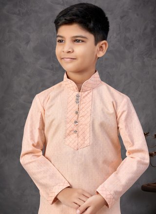 Peach Thread Work Cotton Kurta Pyjama