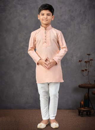 Peach Thread Work Cotton Kurta Pyjama